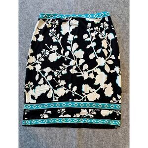 BCBGMAXAZRIA Floral Print XS Black/White/Teal Split Sides Mini Skirt